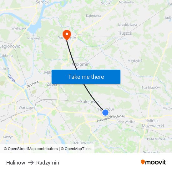 Halinów to Radzymin map