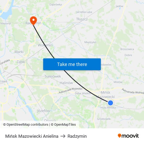 Mińsk Mazowiecki Anielina to Radzymin map