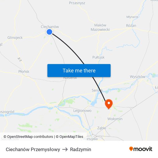 Ciechanów Przemysłowy to Radzymin map