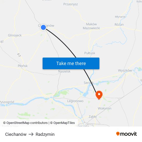 Ciechanów to Radzymin map