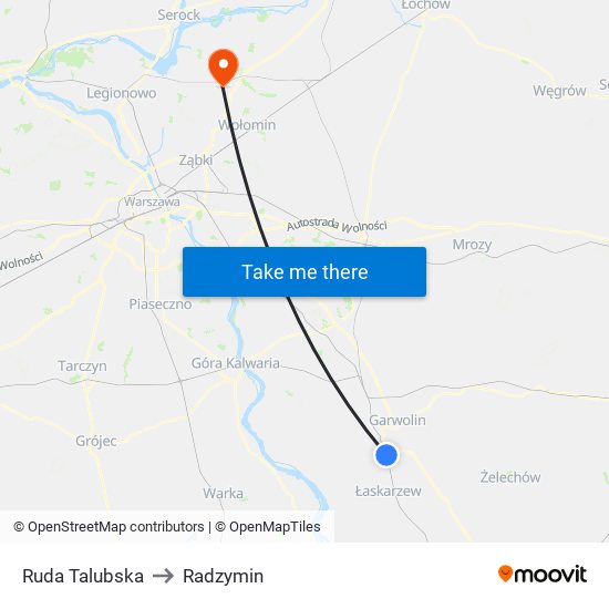 Ruda Talubska to Radzymin map