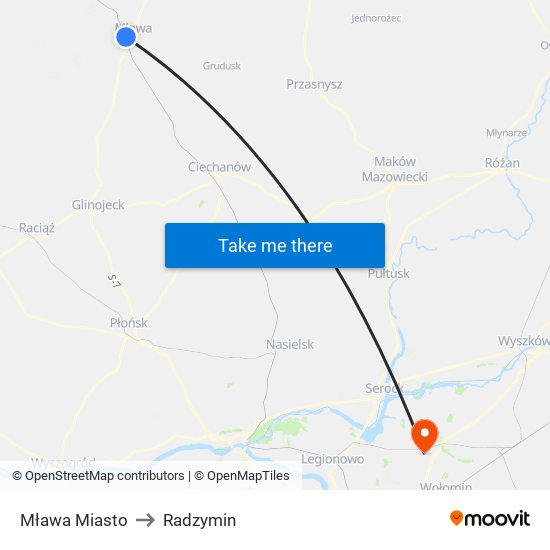 Mława Miasto to Radzymin map