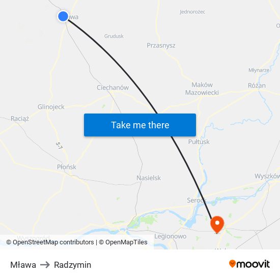 Mława to Radzymin map