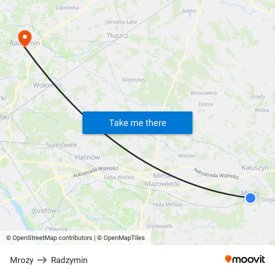 Mrozy to Radzymin map