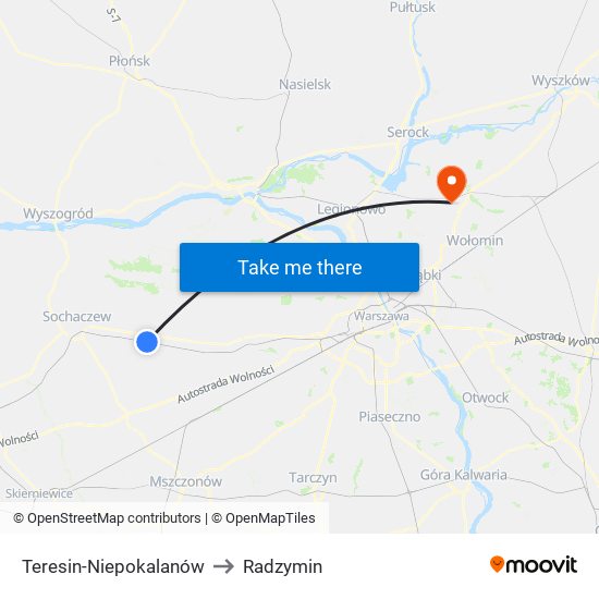 Teresin-Niepokalanów to Radzymin map