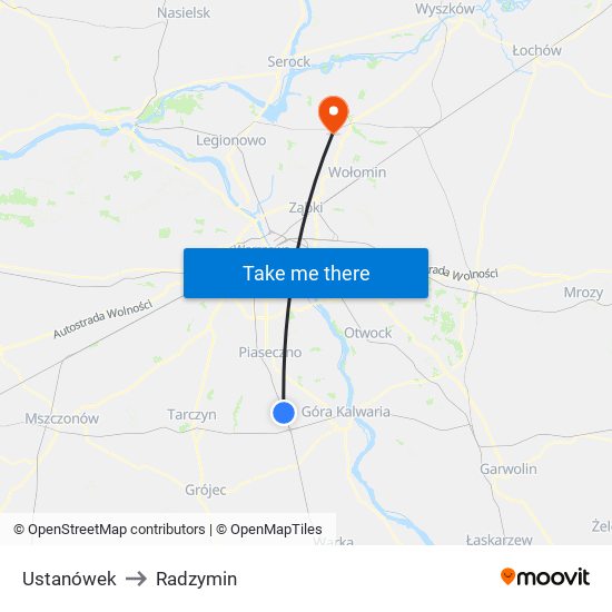 Ustanówek to Radzymin map