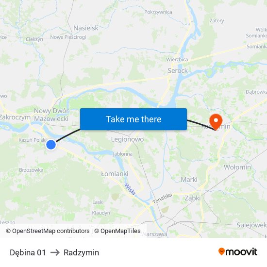 Dębina 01 to Radzymin map