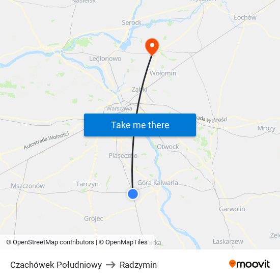 Czachówek Południowy to Radzymin map