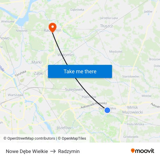 Nowe Dębe Wielkie to Radzymin map