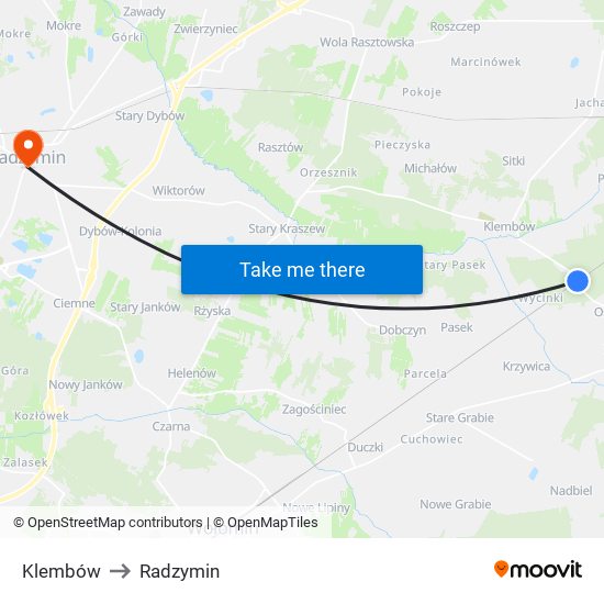 Klembów to Radzymin map