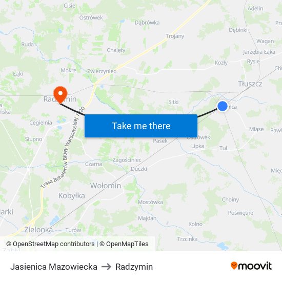 Jasienica Mazowiecka to Radzymin map