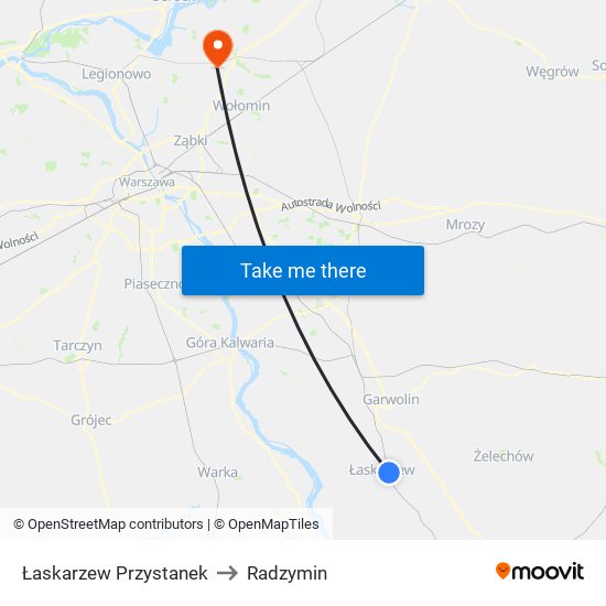 Łaskarzew Przystanek to Radzymin map