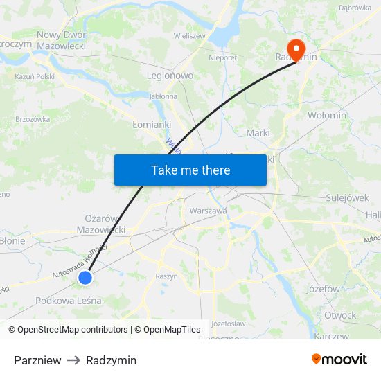 Parzniew to Radzymin map