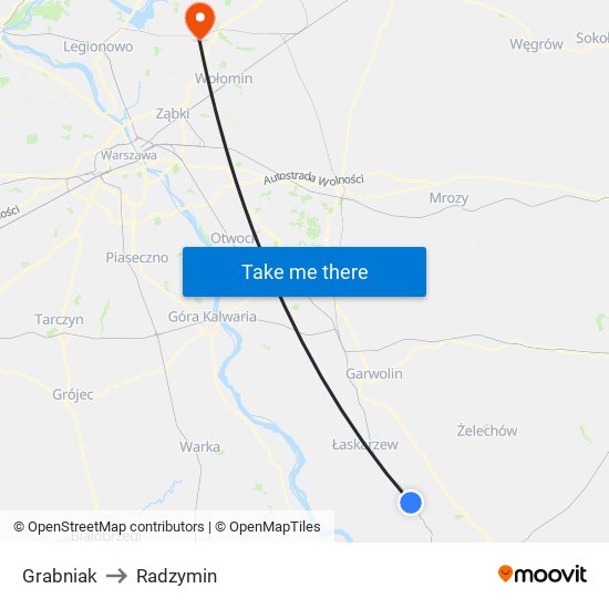 Grabniak to Radzymin map