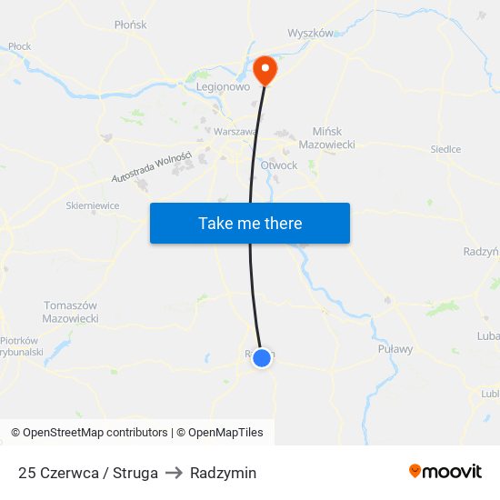 25 Czerwca / Struga to Radzymin map