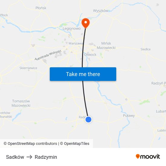 Sadków to Radzymin map