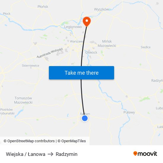 Wiejska / Łanowa to Radzymin map