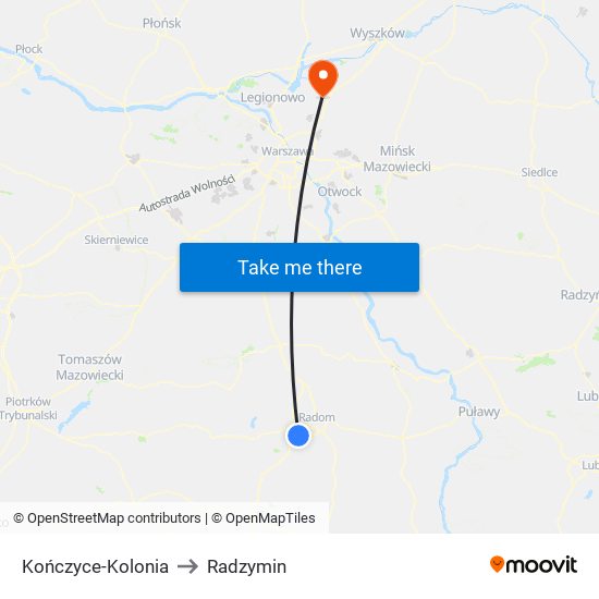 Kończyce-Kolonia to Radzymin map