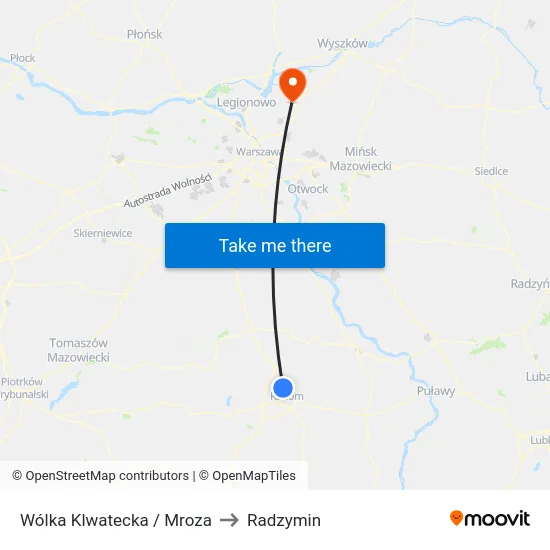 Wólka Klwatecka / Mroza to Radzymin map