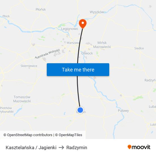 Kasztelańska / Jagienki to Radzymin map