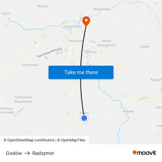 Godów to Radzymin map