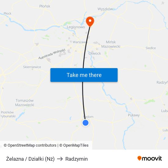 Żelazna / Działki (Nż) to Radzymin map