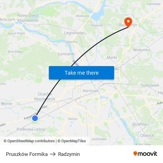 Pruszków Formika to Radzymin map