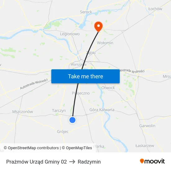 Prażmów Urząd Gminy to Radzymin map