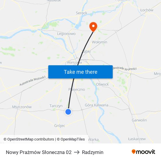 Nowy Prażmów Słoneczna 02 to Radzymin map