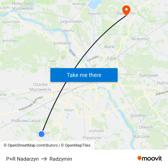 P+R Nadarzyn to Radzymin map