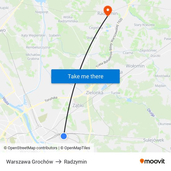 Warszawa Grochów to Radzymin map