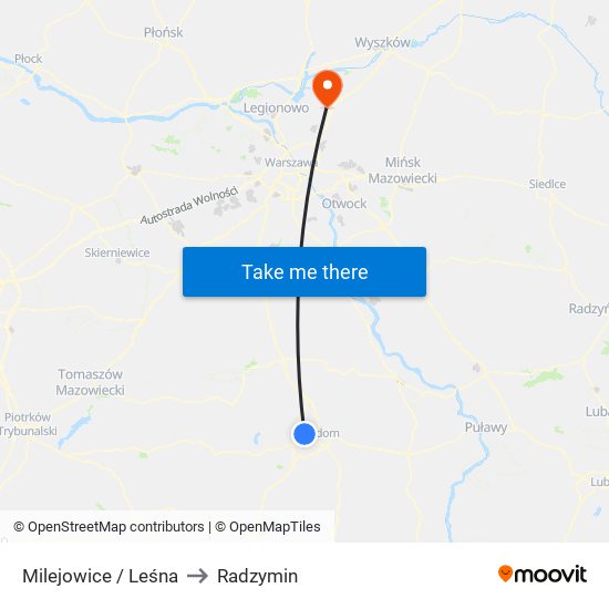 Milejowice / Leśna to Radzymin map