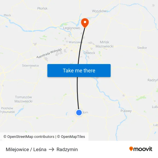 Milejowice / Leśna to Radzymin map