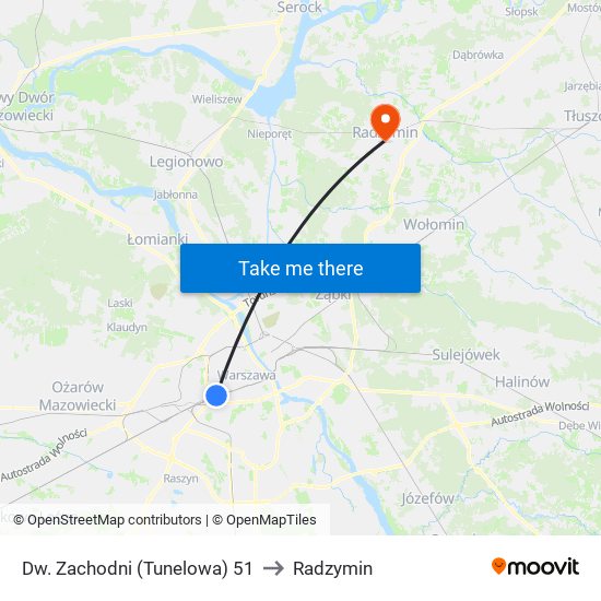 Dw. Zachodni (Tunelowa) 51 to Radzymin map