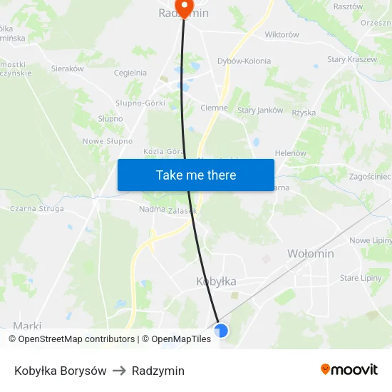 Kobyłka Borysów to Radzymin map