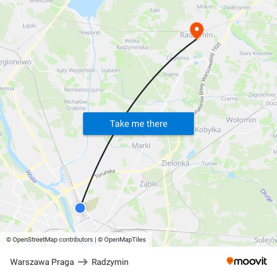 Warszawa Praga to Radzymin map