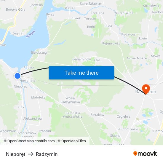 Nieporęt to Radzymin map