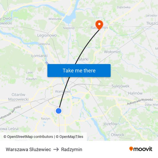 Warszawa Służewiec to Radzymin map