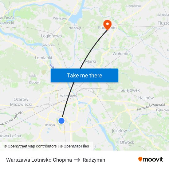 Warszawa Lotnisko Chopina to Radzymin map