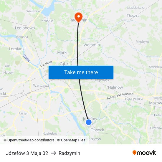 Józefów 3 Maja to Radzymin map