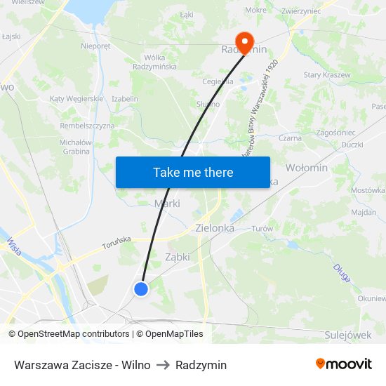 Warszawa Zacisze - Wilno to Radzymin map