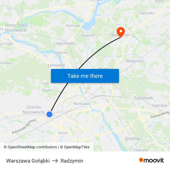 Warszawa Gołąbki to Radzymin map