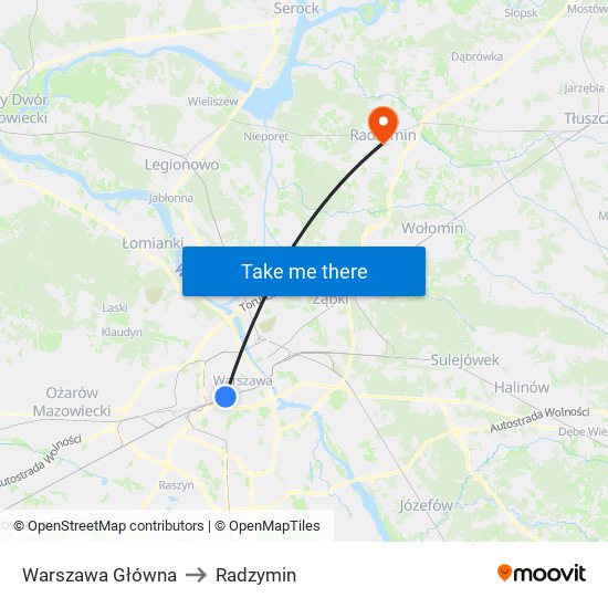 Warszawa Główna to Radzymin map