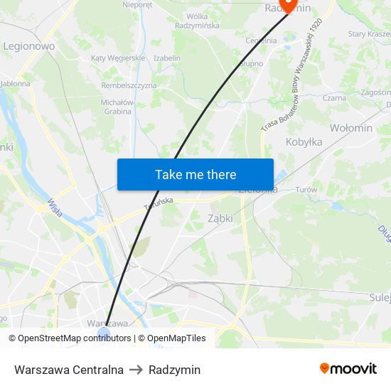 Warszawa Centralna to Radzymin map