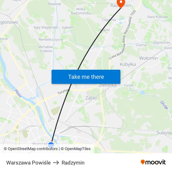 Warszawa Powiśle to Radzymin map