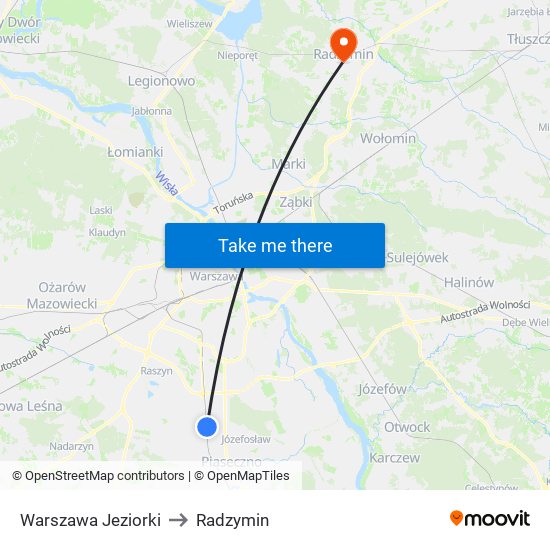 Warszawa Jeziorki to Radzymin map