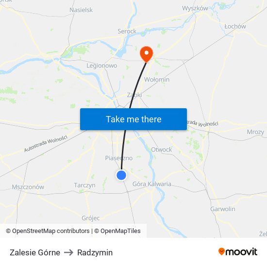 Zalesie Górne to Radzymin map