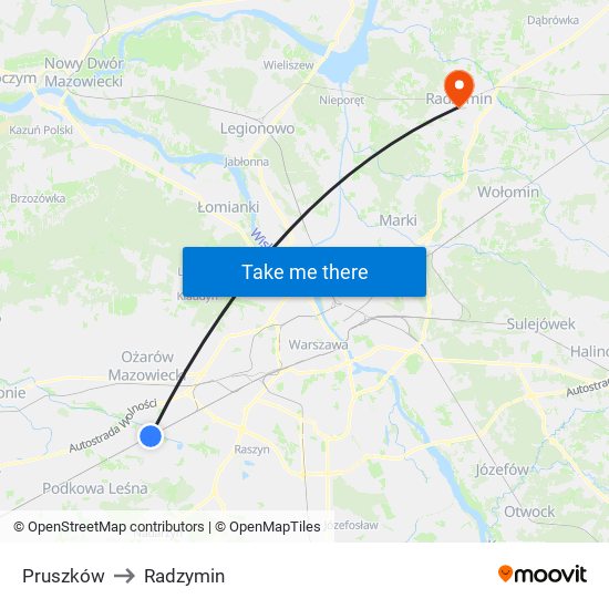 Pruszków to Radzymin map