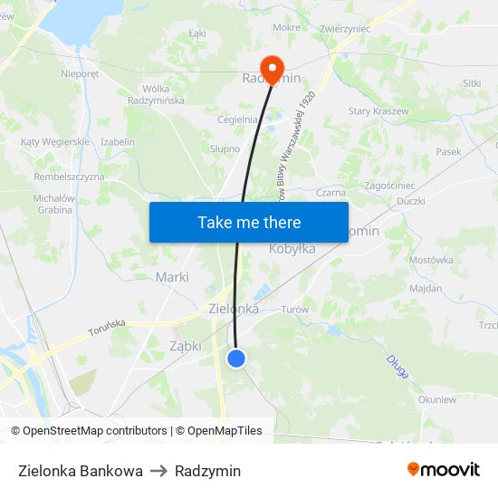 Zielonka Bankowa to Radzymin map