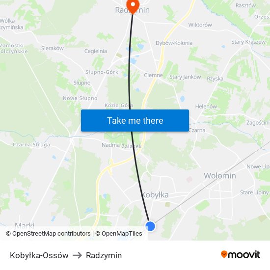 Kobyłka-Ossów to Radzymin map